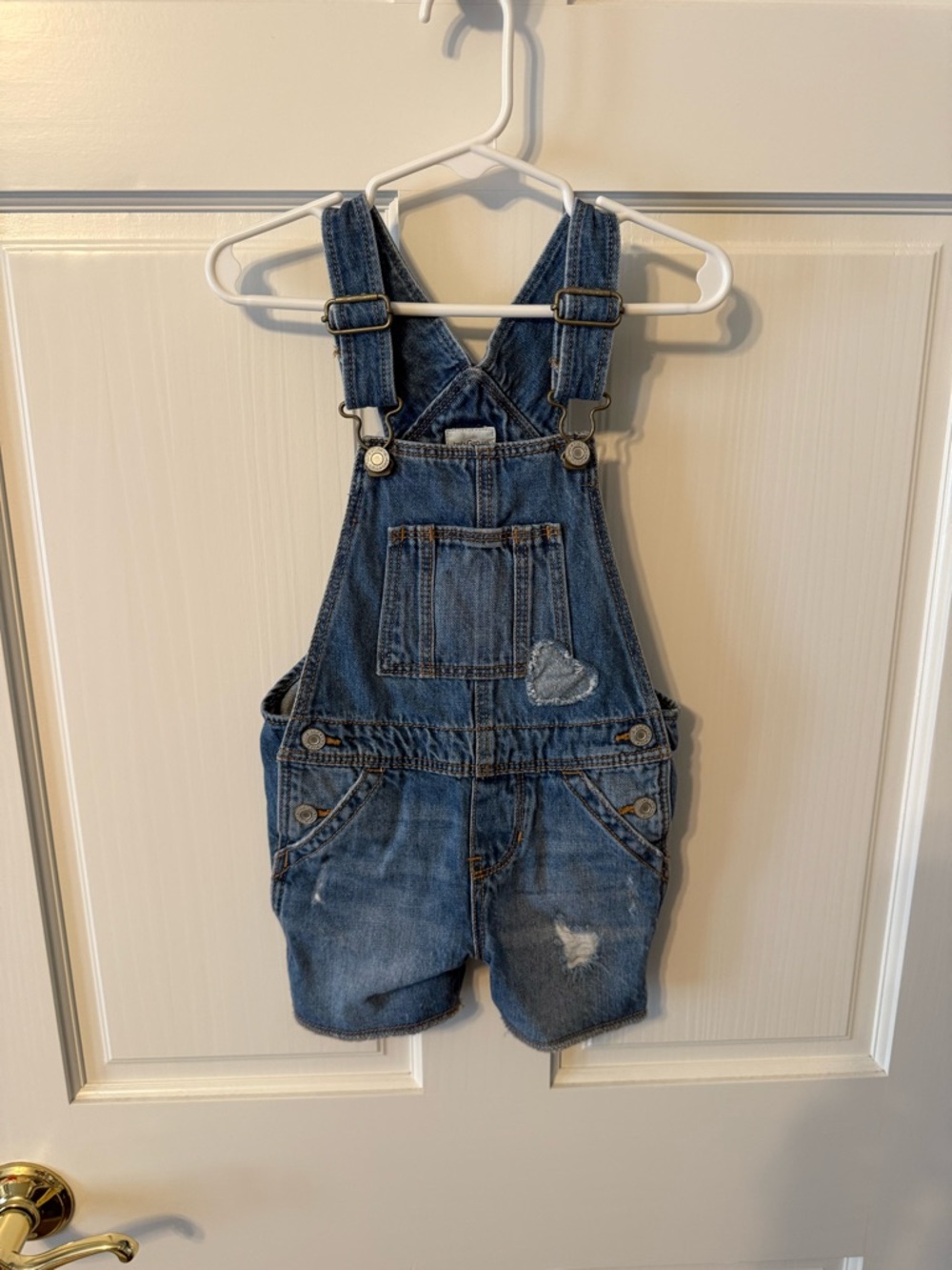 GAP Blue Denim Shortalls with Heart Patch